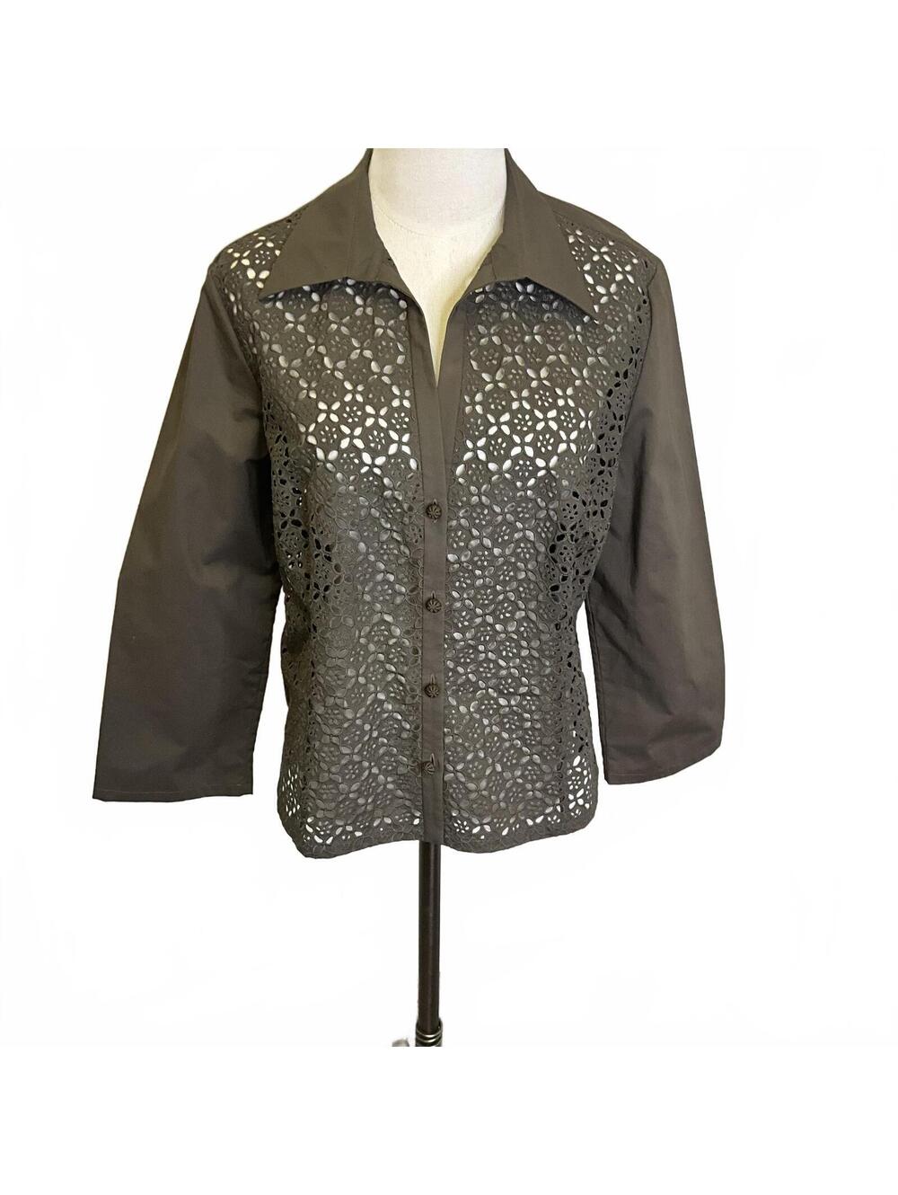 Brand New Talbots Women's Size 14 Brown Lace Cutout Button Up Jacket Coat
